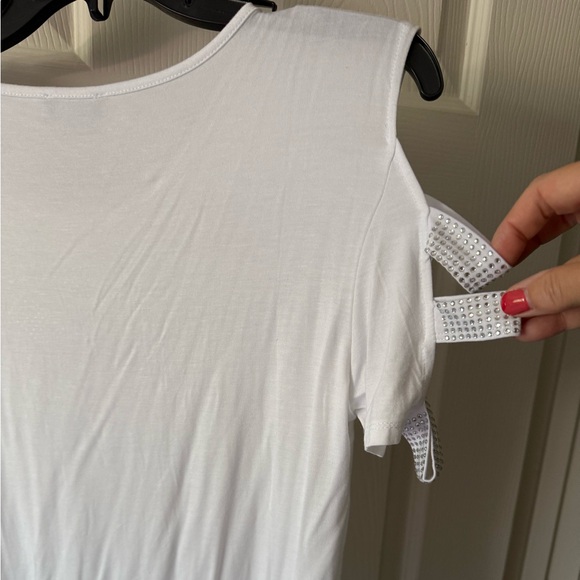 New BEBE White Rhinestone T-Shirt - Picture 9 of 9